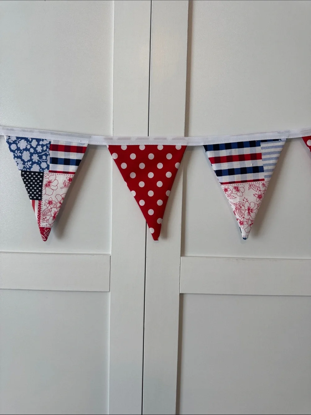 Red Patriotic  6” Triangle Fabric Bunting Garland - Festive Party Decoration